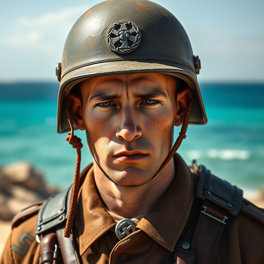 WW2 German General in Desolate Mediterranean Landscape