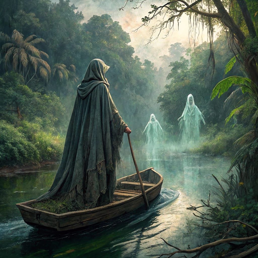 River Witch Drifting Through Jungle, Fantastical Realism