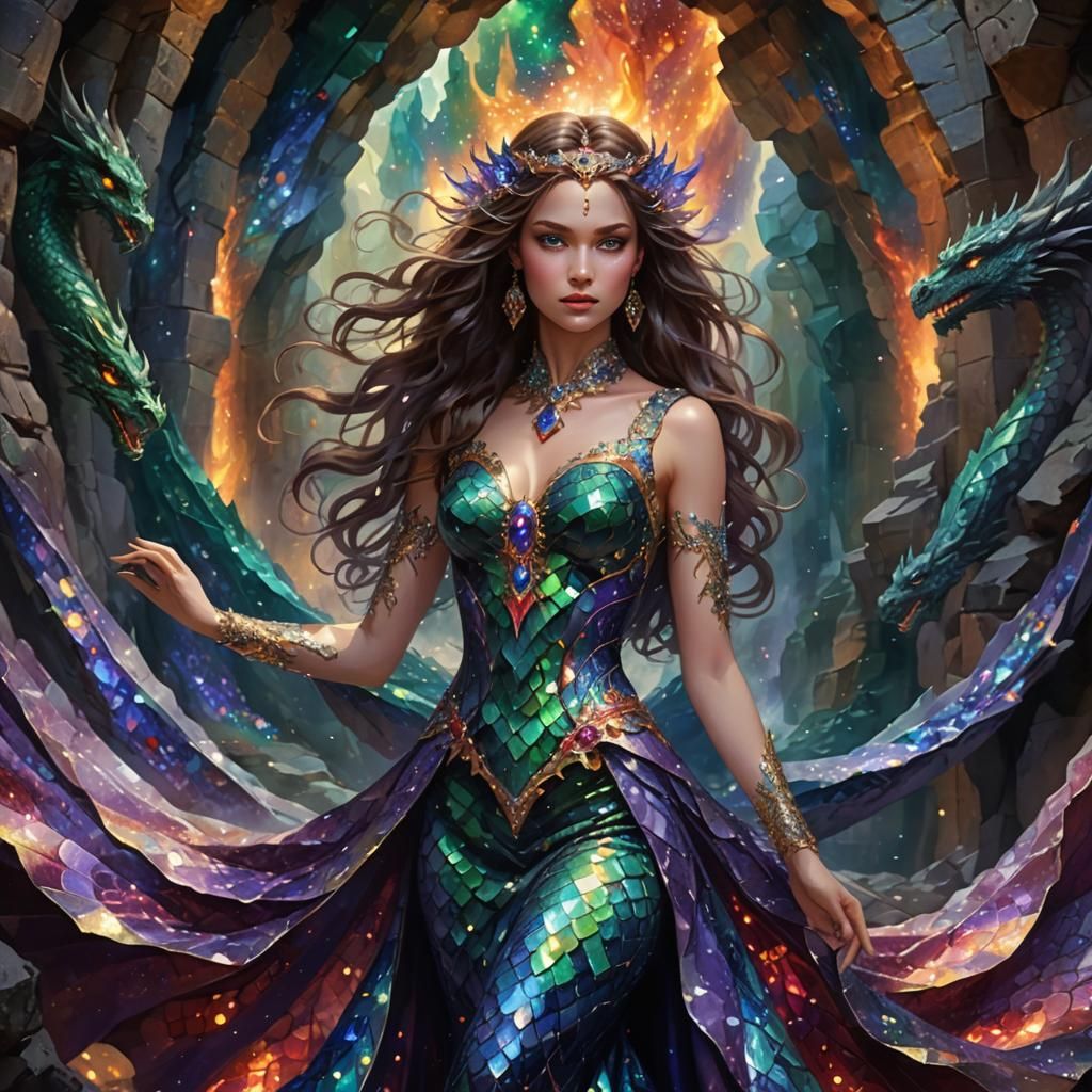 Dragon Scale Woman in Gemstone Cavern