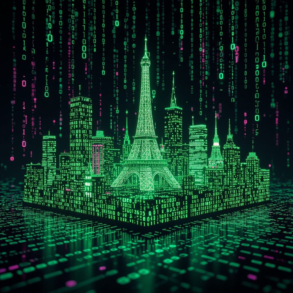 binary art green 0's and 1's on a black background filled wi...