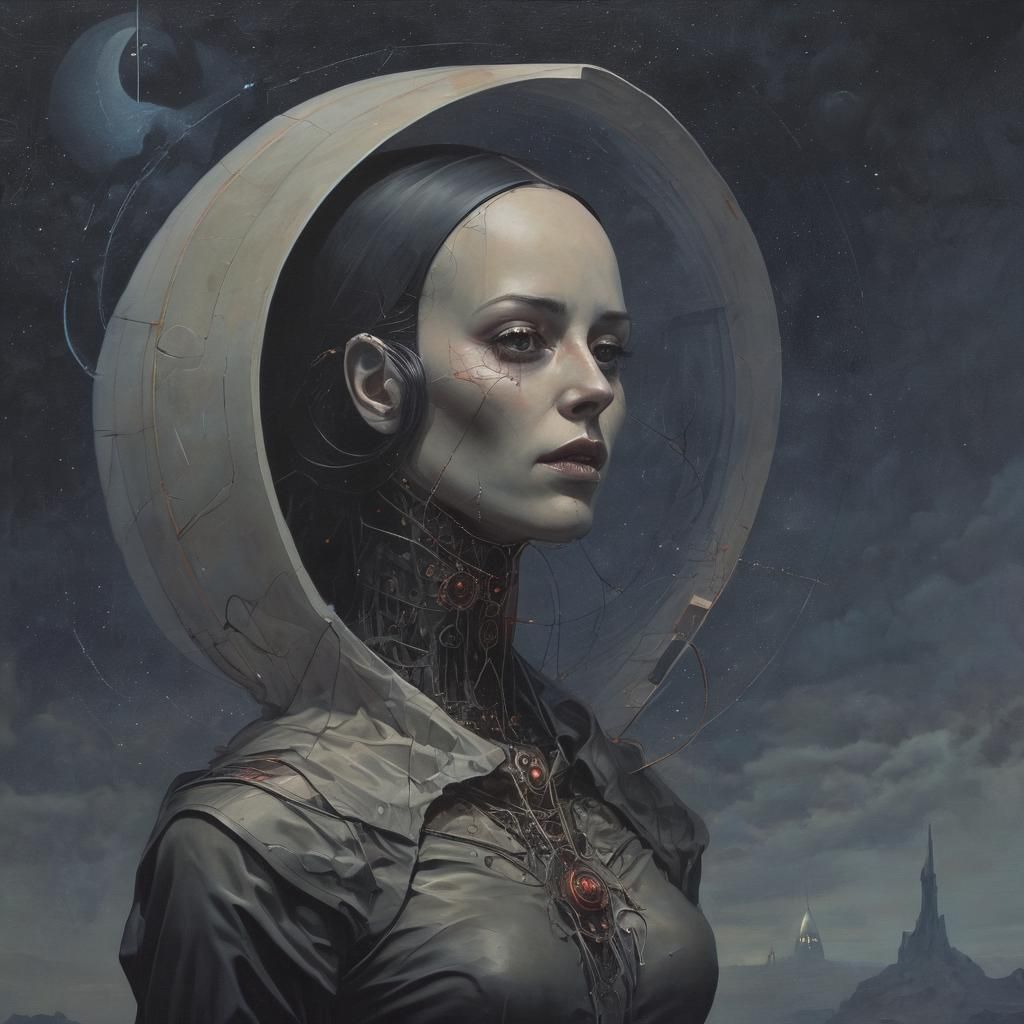 Dark Gothic Sci-Fi Painting in Moebius Style