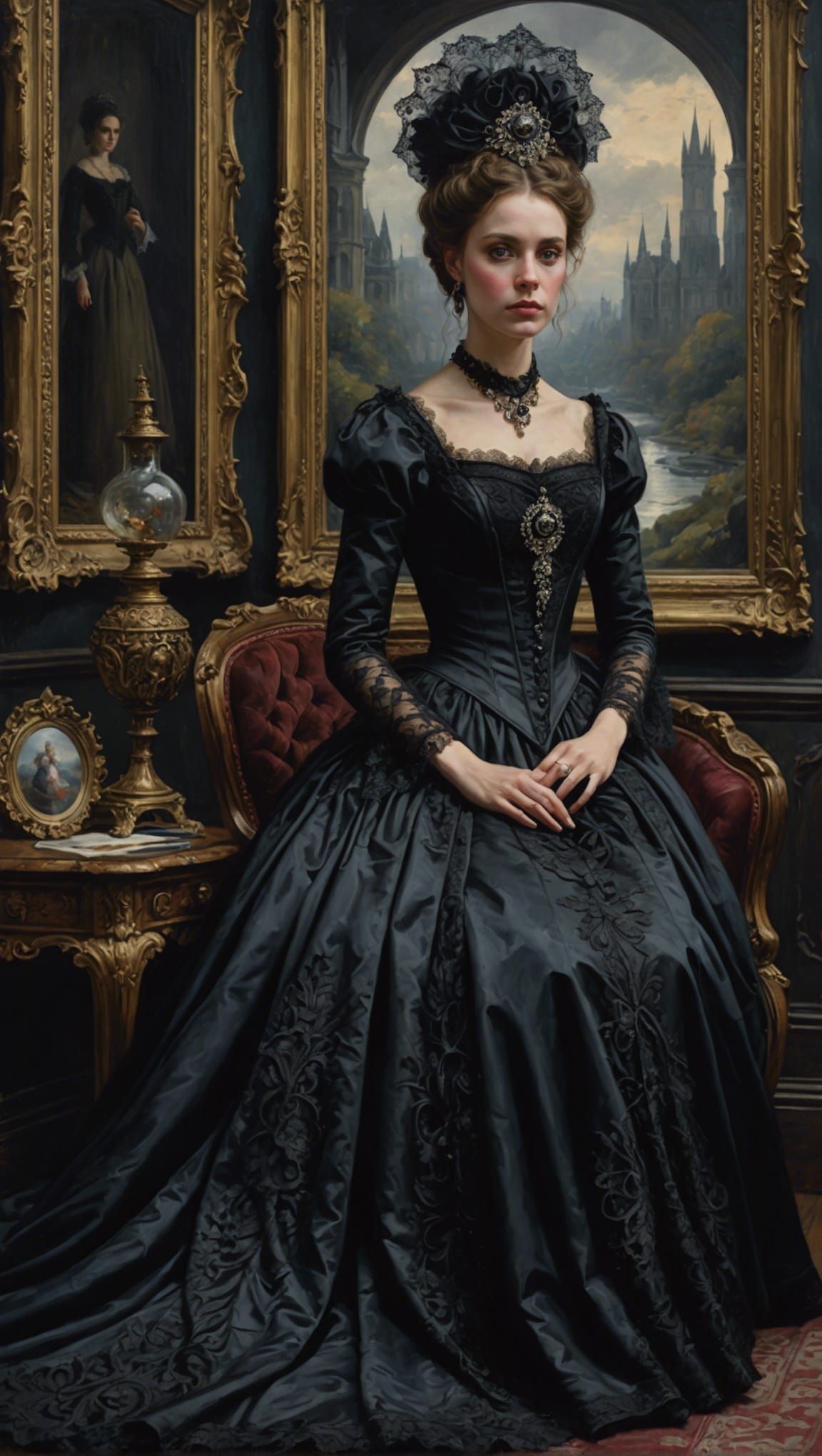 Gothic-Victorian Woman in Hyperrealistic Oil Painting