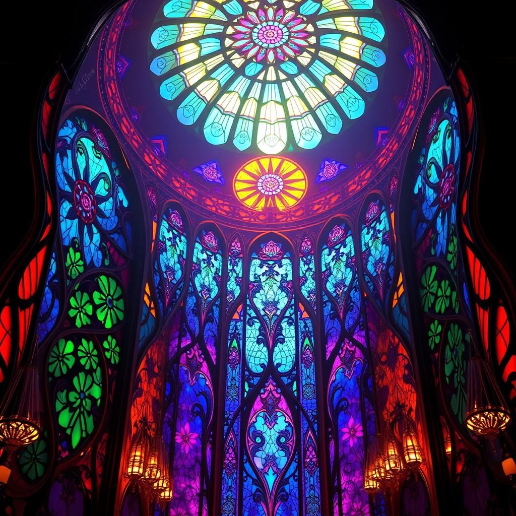 Luminous Art Nouveau Stained Glass Masterpiece