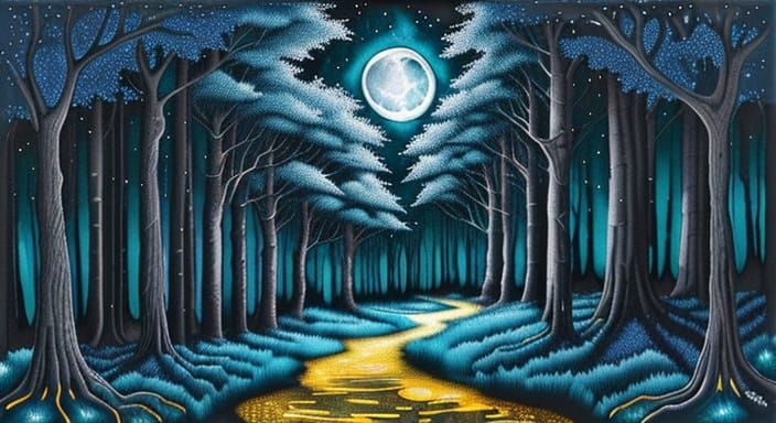 Moonlit Arabesque Forest in Impasto Alcohol Ink Style