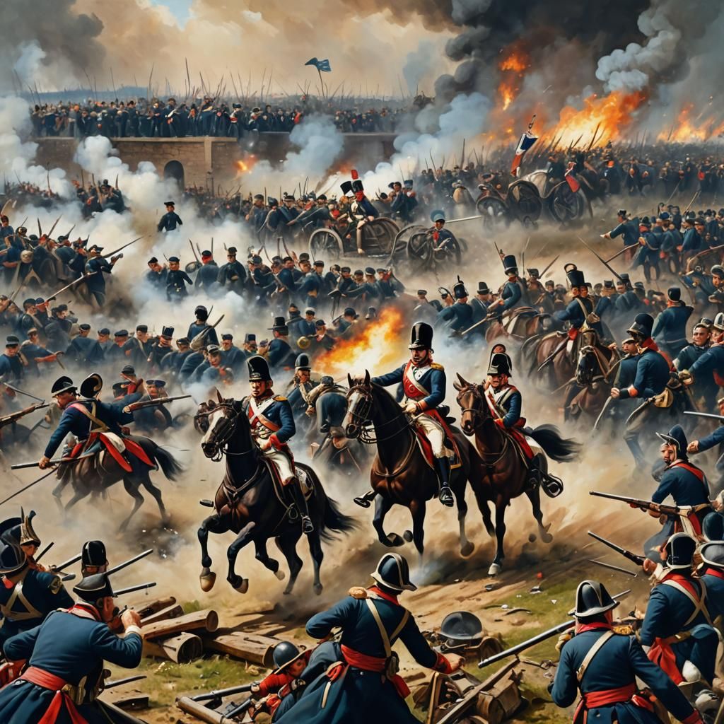 Napoleonic Army Bombards Prussians: Epic Oil Painting