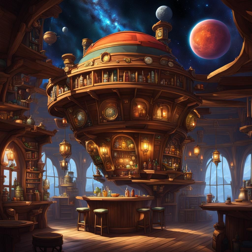 Fantasy Tavern Floating in Deep Space