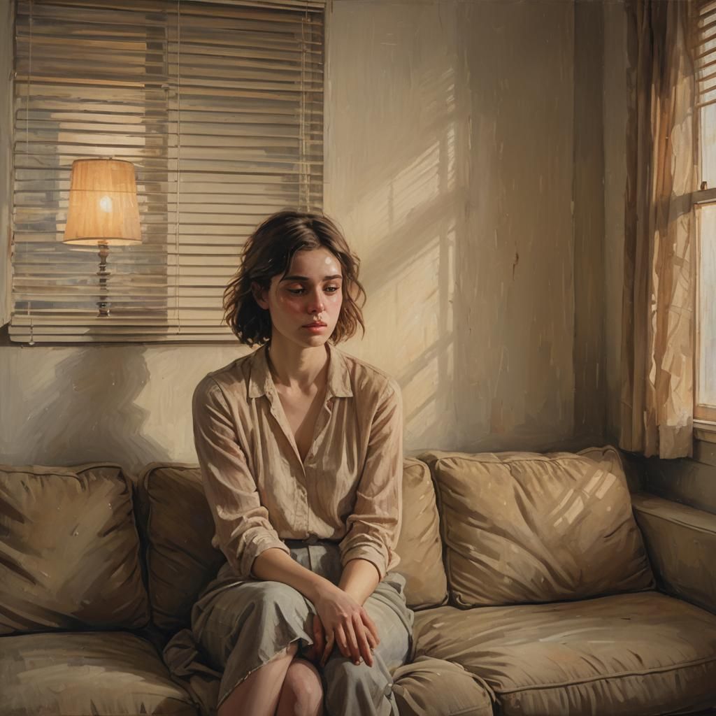 Melancholy Woman in Dim Light: An Impressionistic Portrait