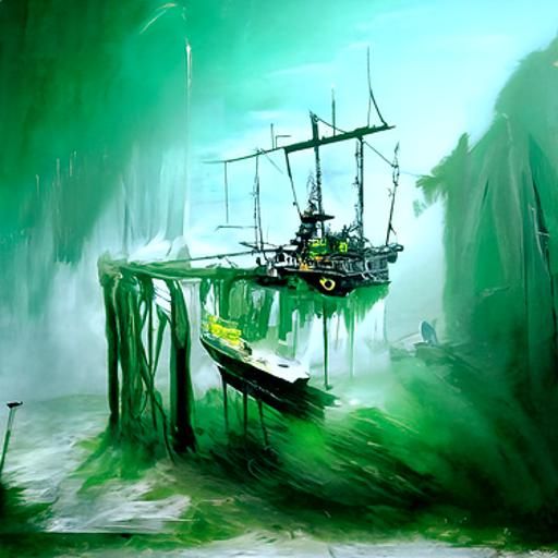 Ghost Pirate Ship in a Hyperrealistic Oil Painting