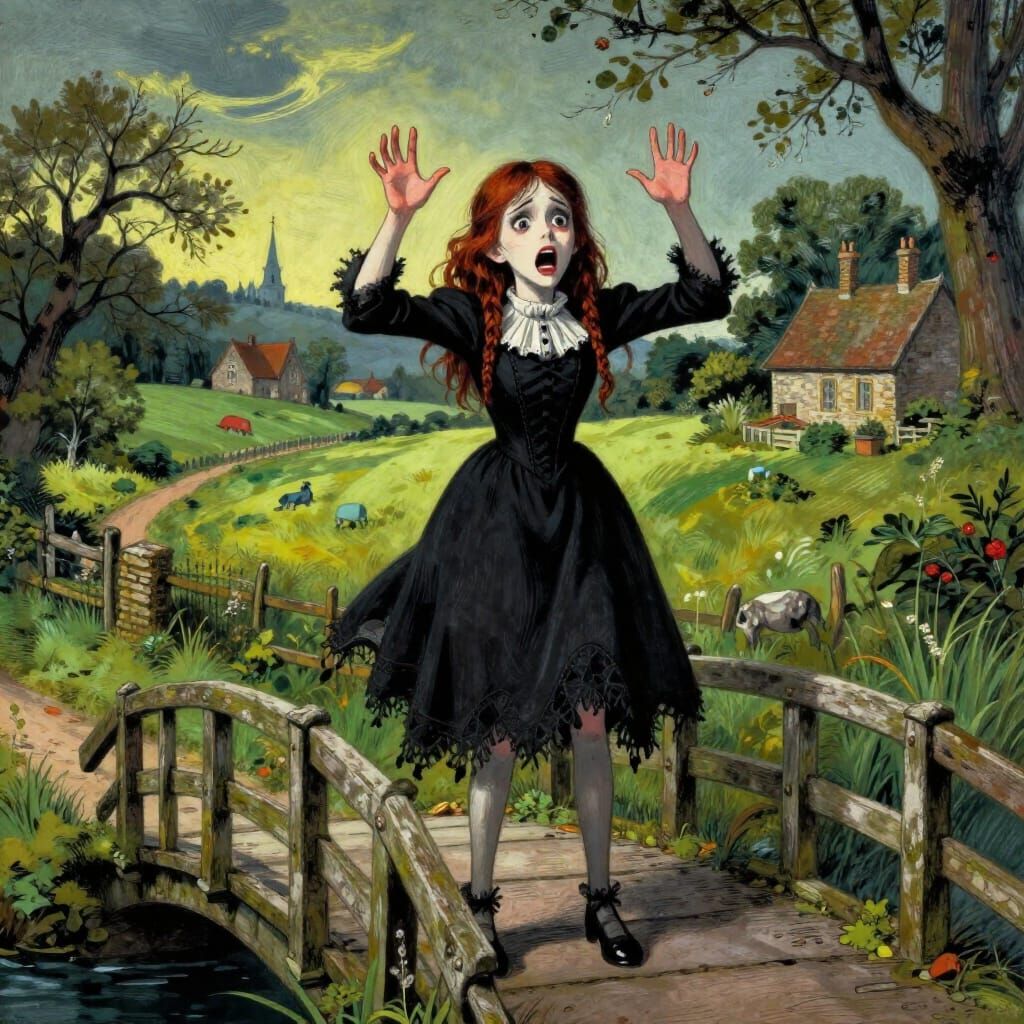 Gothic Girl's Shocked Reaction on British Bridge