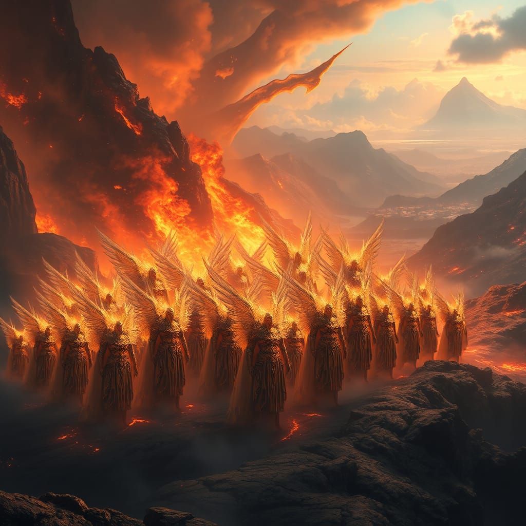 Angelic Army United Against Darkness in Epic Landscape