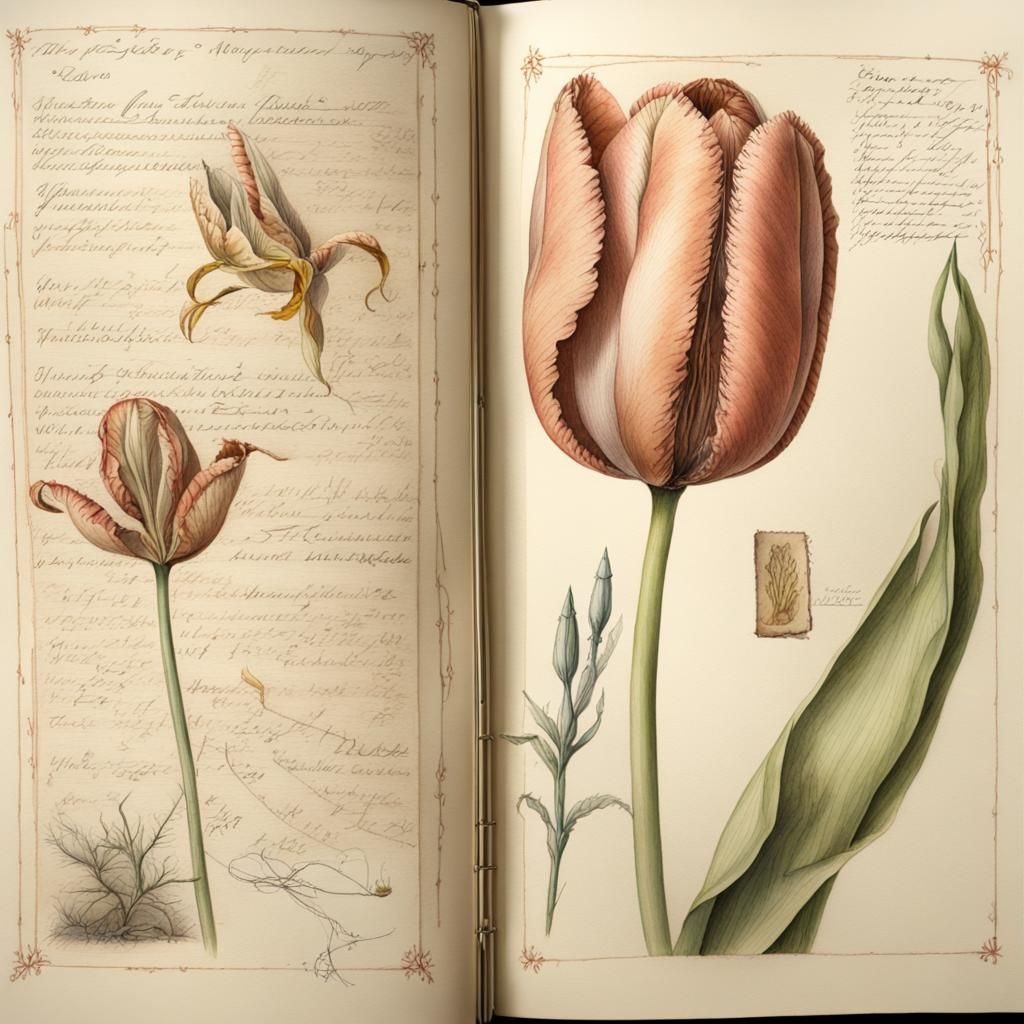 Victorian Tulip Illustration in Dark Academia Style
