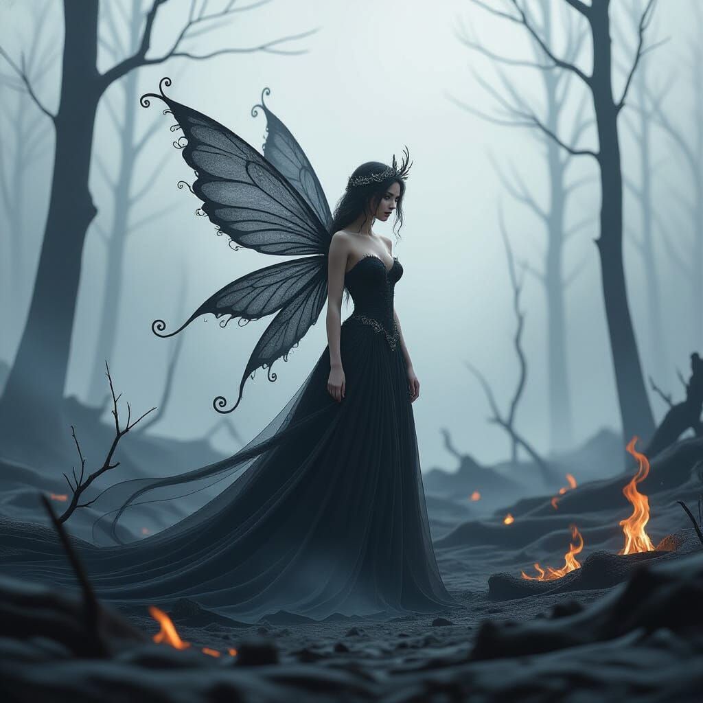 Smoky Ash Fairy in Charred Forest
