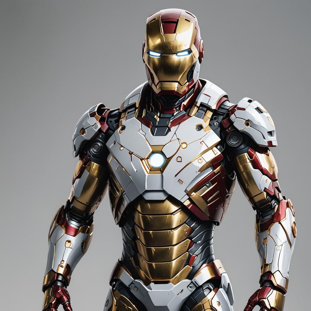 Ironman in White and Gold Armor: 3D Anime Art