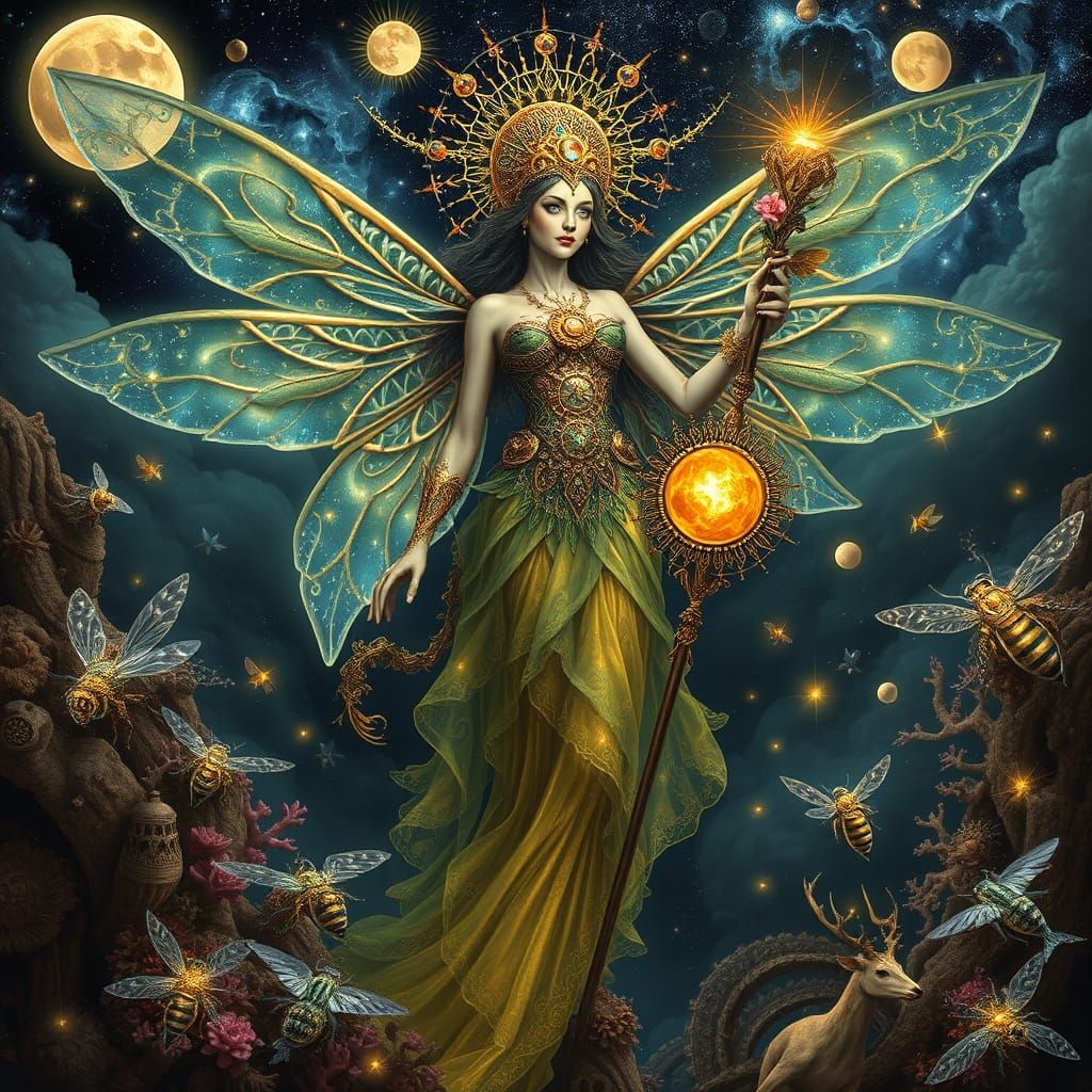Bee Dryad Queen Drifting Between Worlds