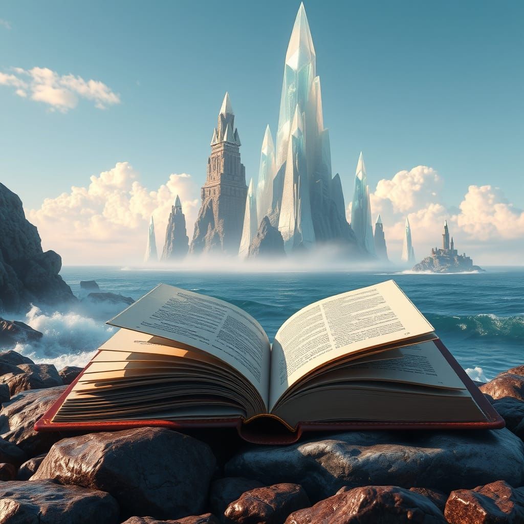 Majestic 3D Fantasy Seascape Unfolds from Ancient Leather-Bo...