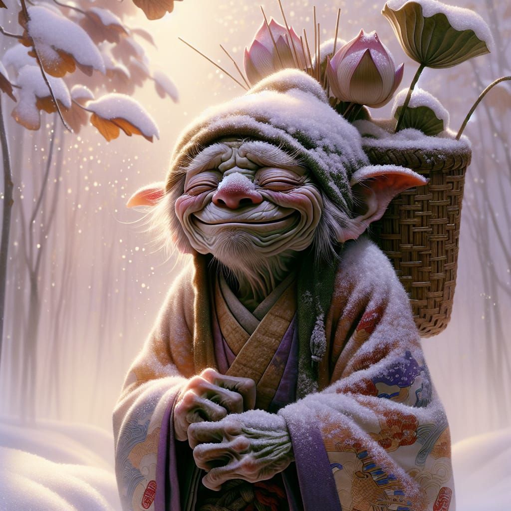 Serenely Smiling Gremlin in Soft Japanese Light