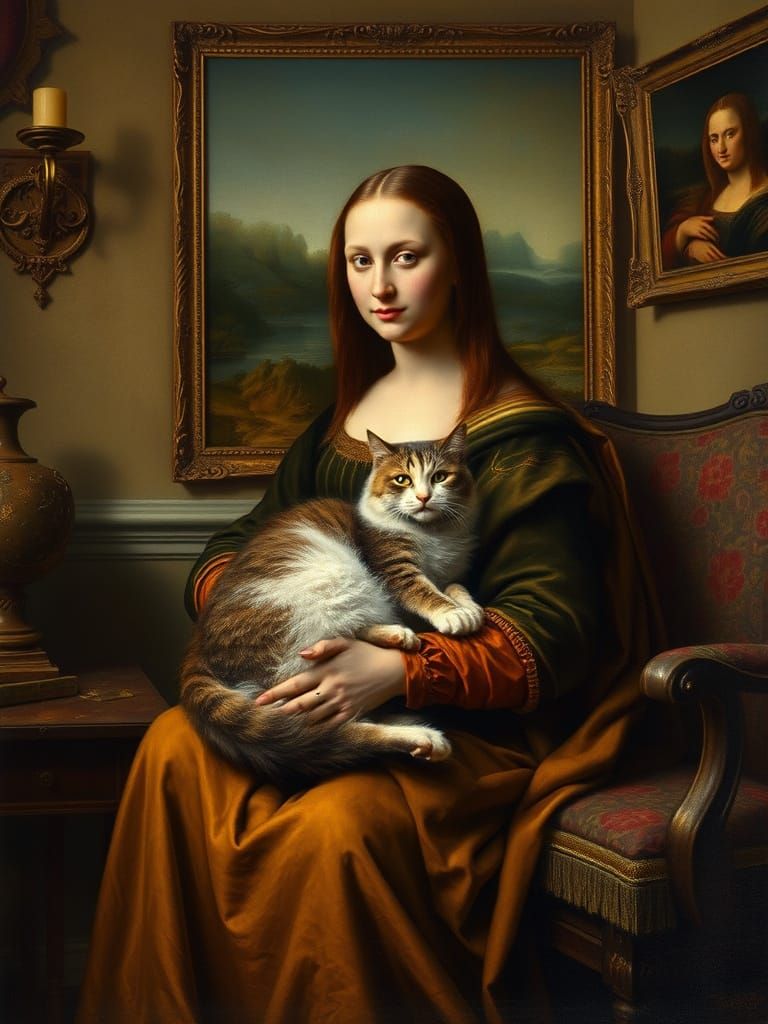 Cat on Mona Lisa's Lap in Constable Style