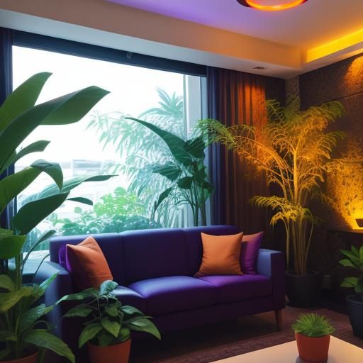 Modern Lounge in Orange and Purple, Professional Photography