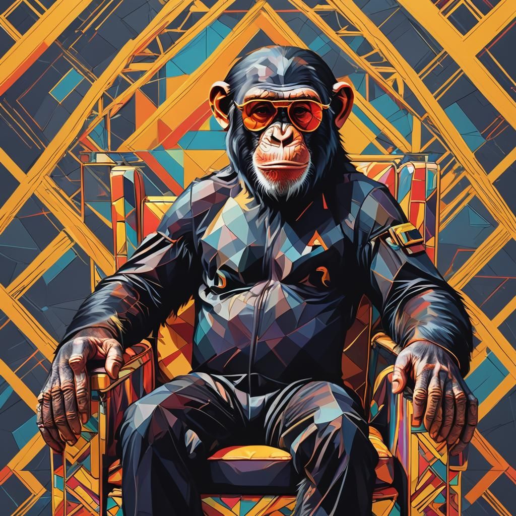 Pop Art Chimpanzee in Geometric Chair