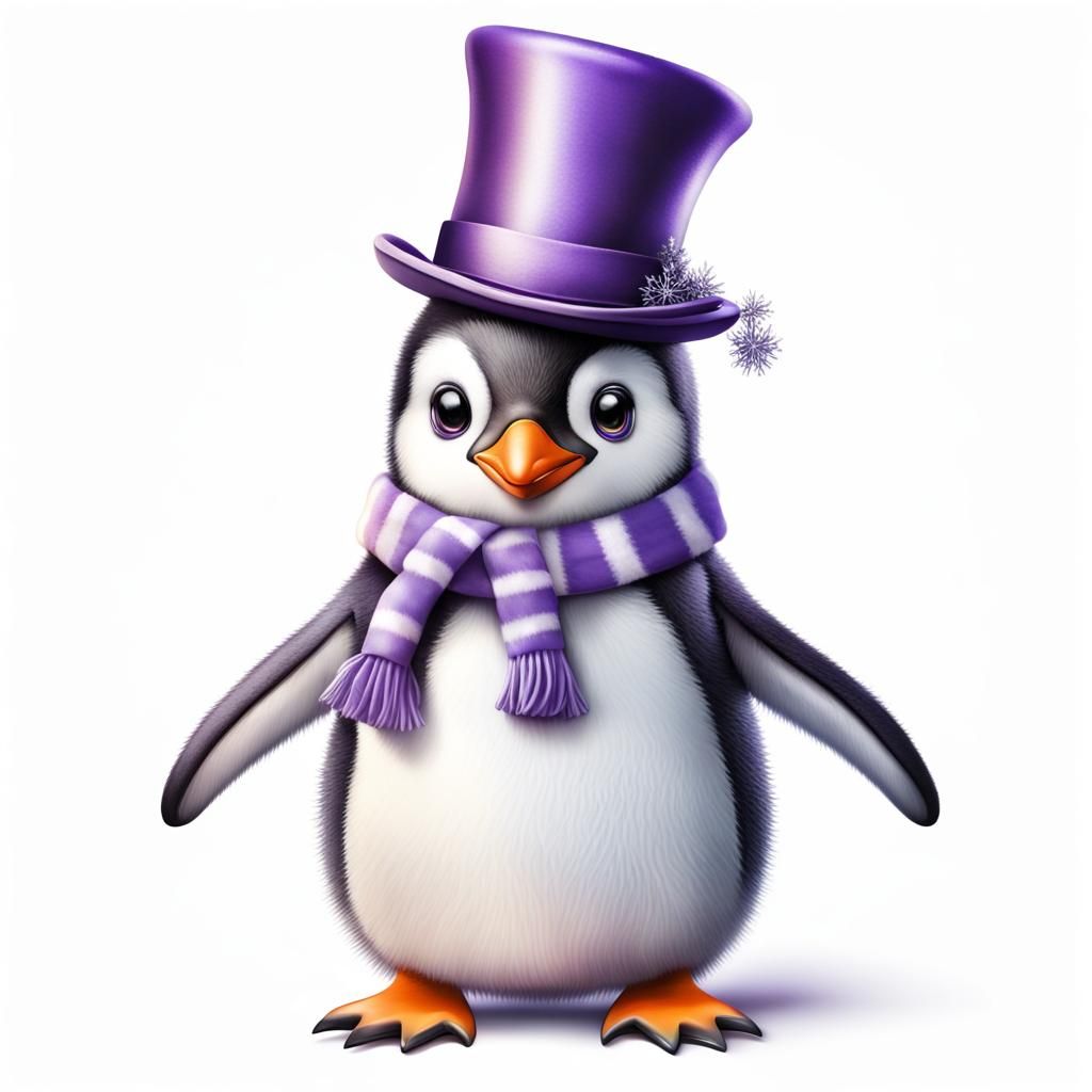 Cute Christmas Penguin in Purple Top Hat
