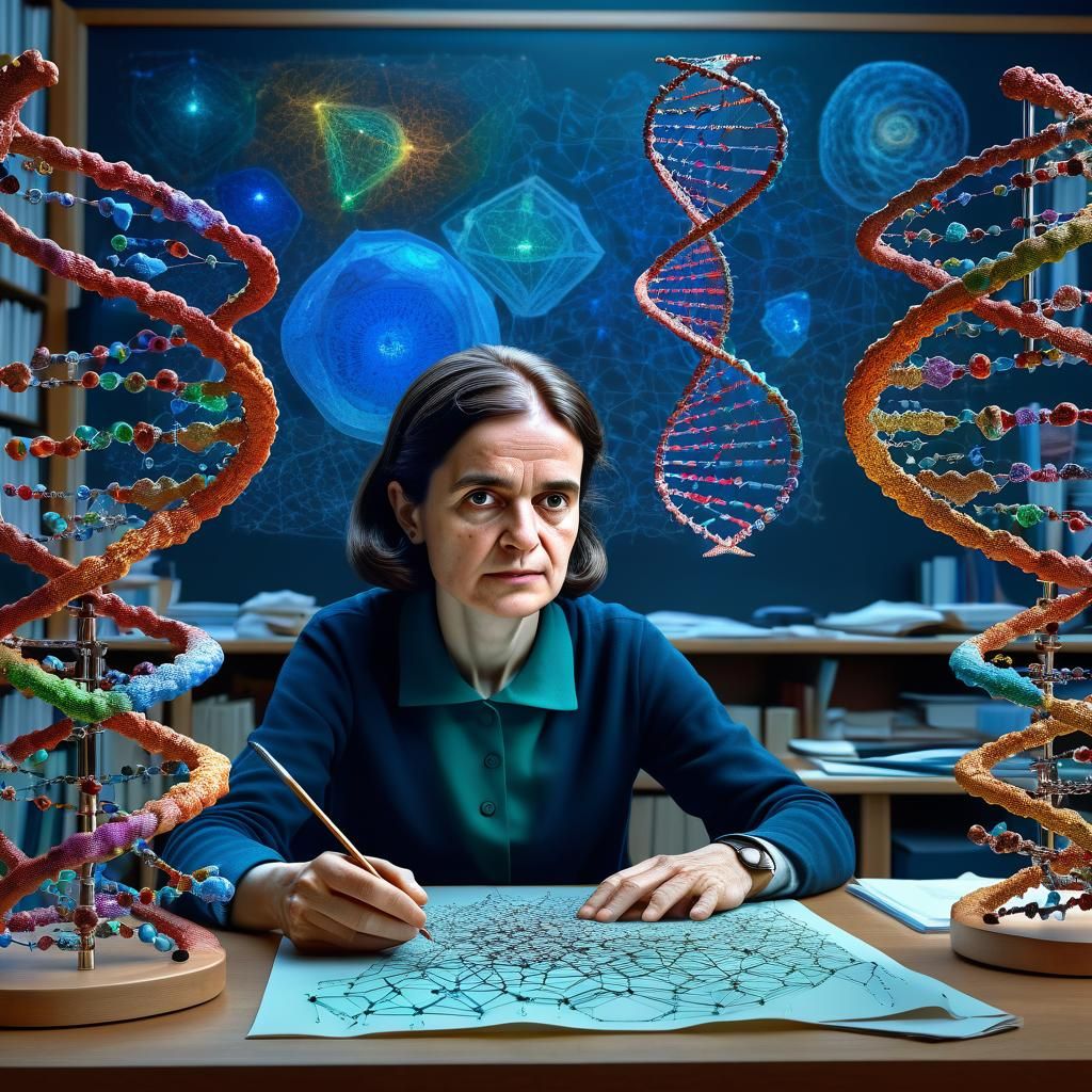 Rosalind Franklin Studying DNA, Intricate Modern Art
