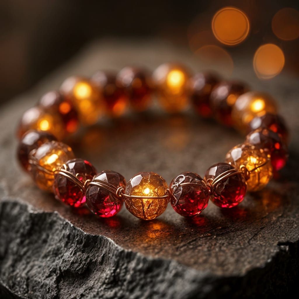 Ancient Rose Gold and Garnet Beaded Bracelet