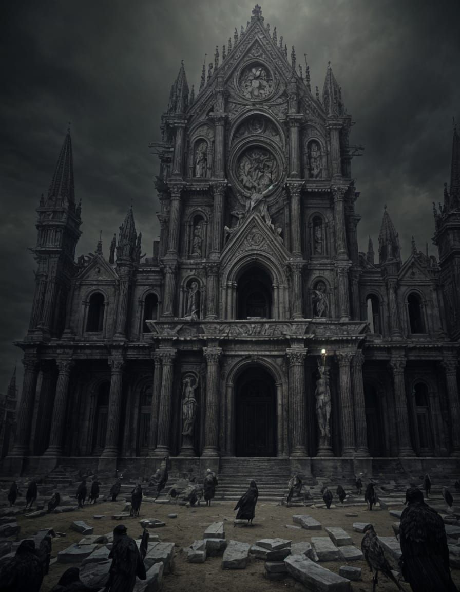 Statue in Ancient Temple in Horror Style