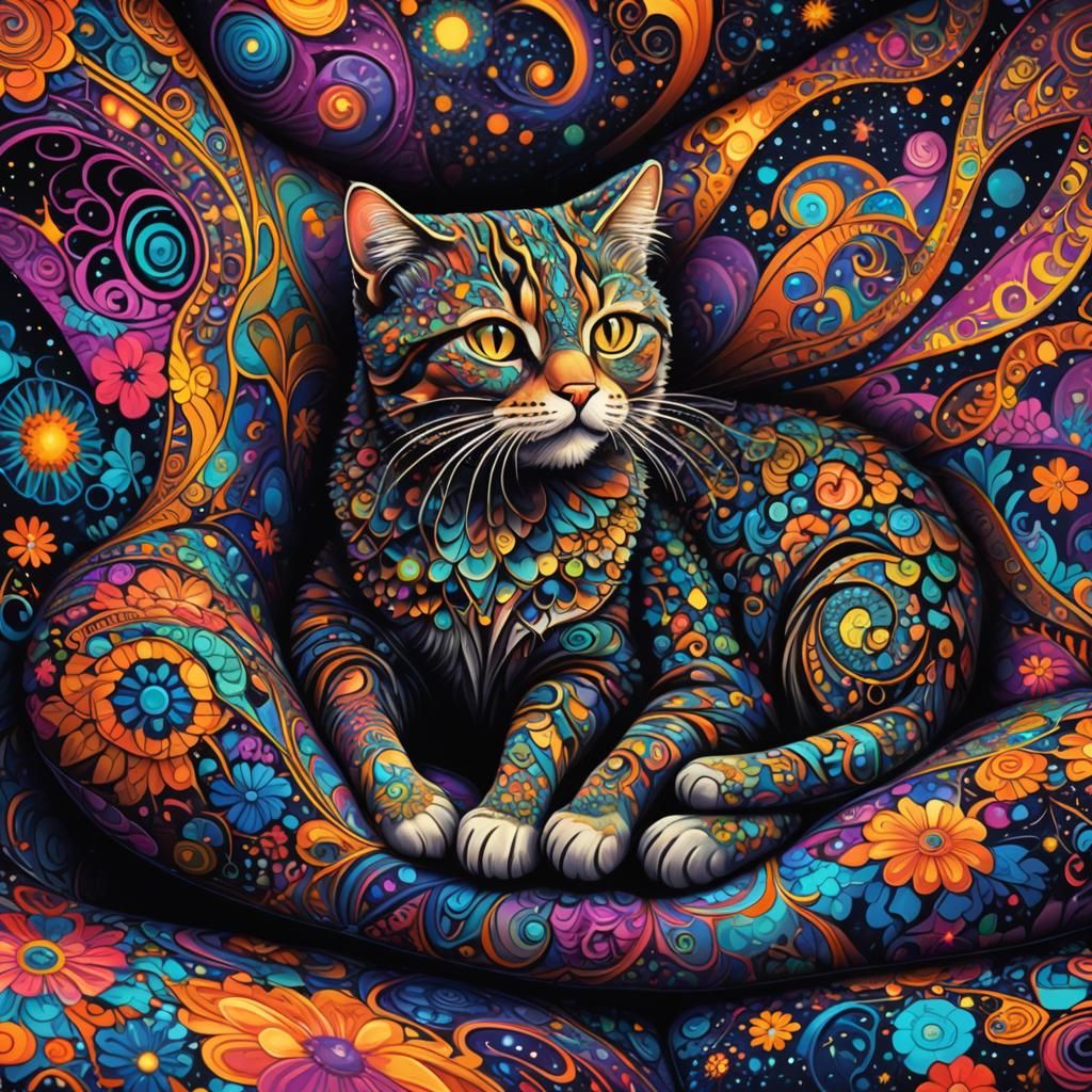 Cosmic Cat Fractal Sofa in Zero-Gravity
