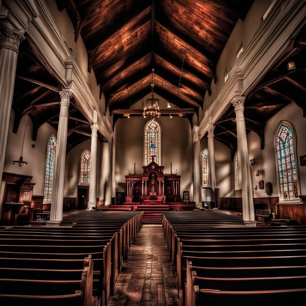 Texas Baptist Church: Hyperrealistic Cinematic Composition