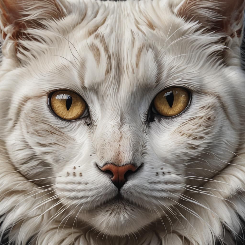 Realistic White Cat Portrait with Detailed Fur