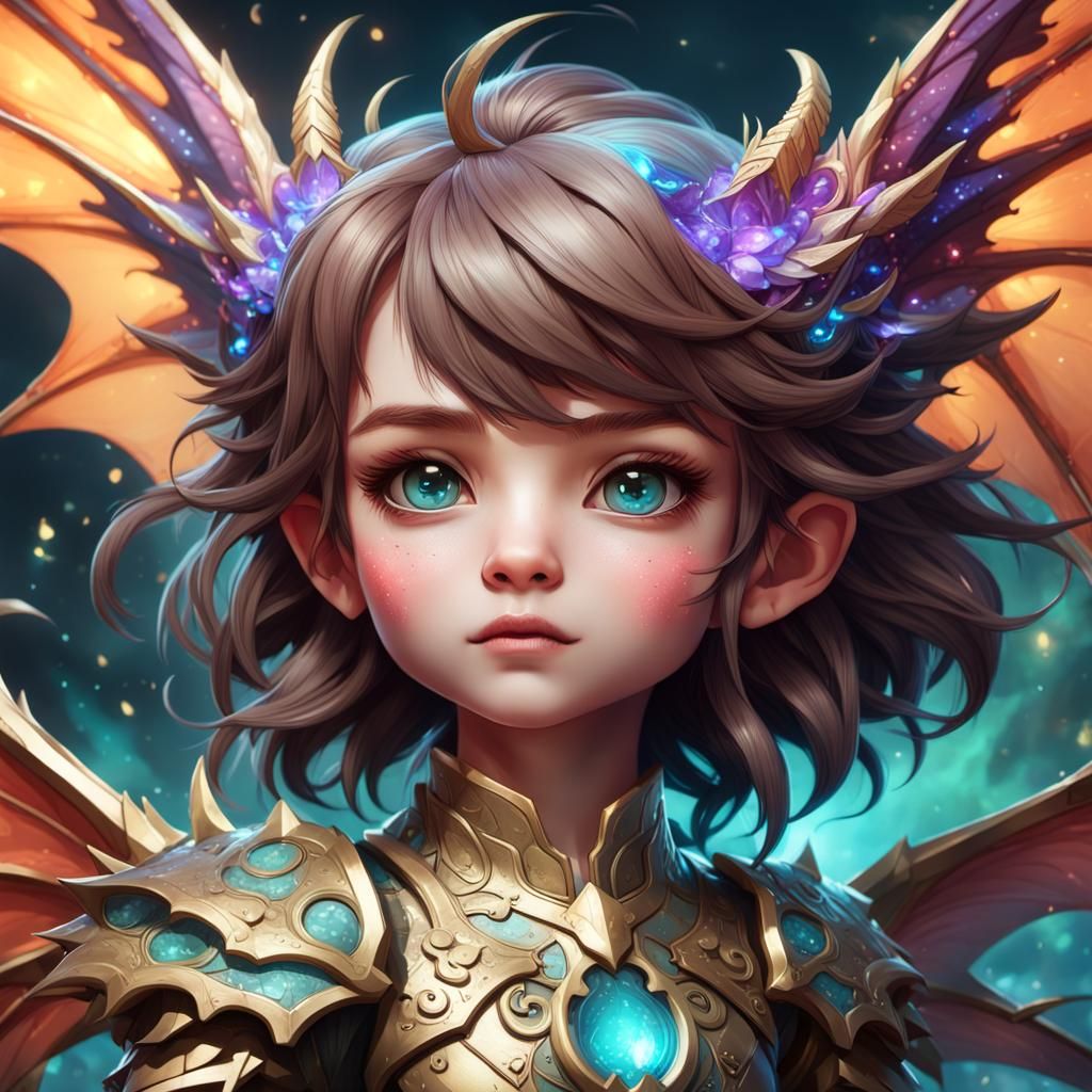Chibi Dragon Fairy Portrait in Hyperdetailed Style