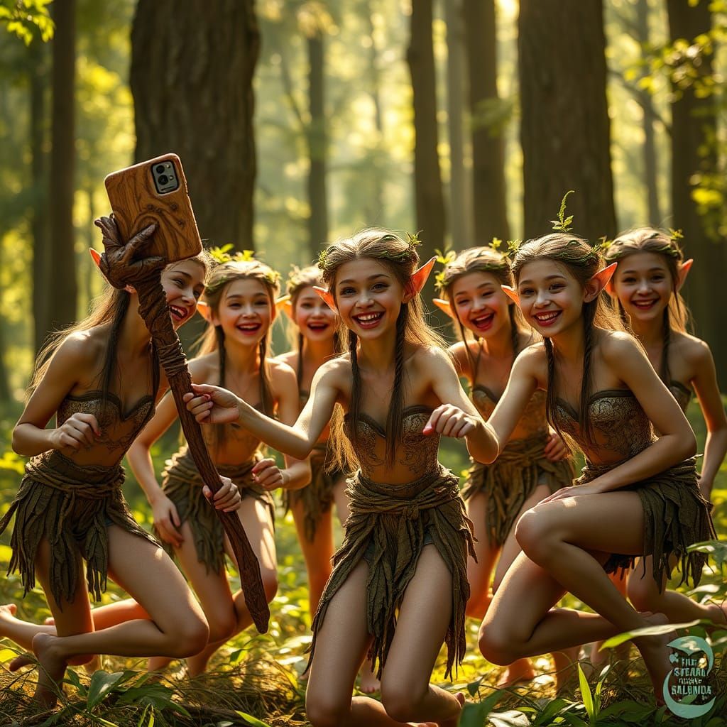 Elven Selfie in Enchanted Forest, Hyperrealistic Style