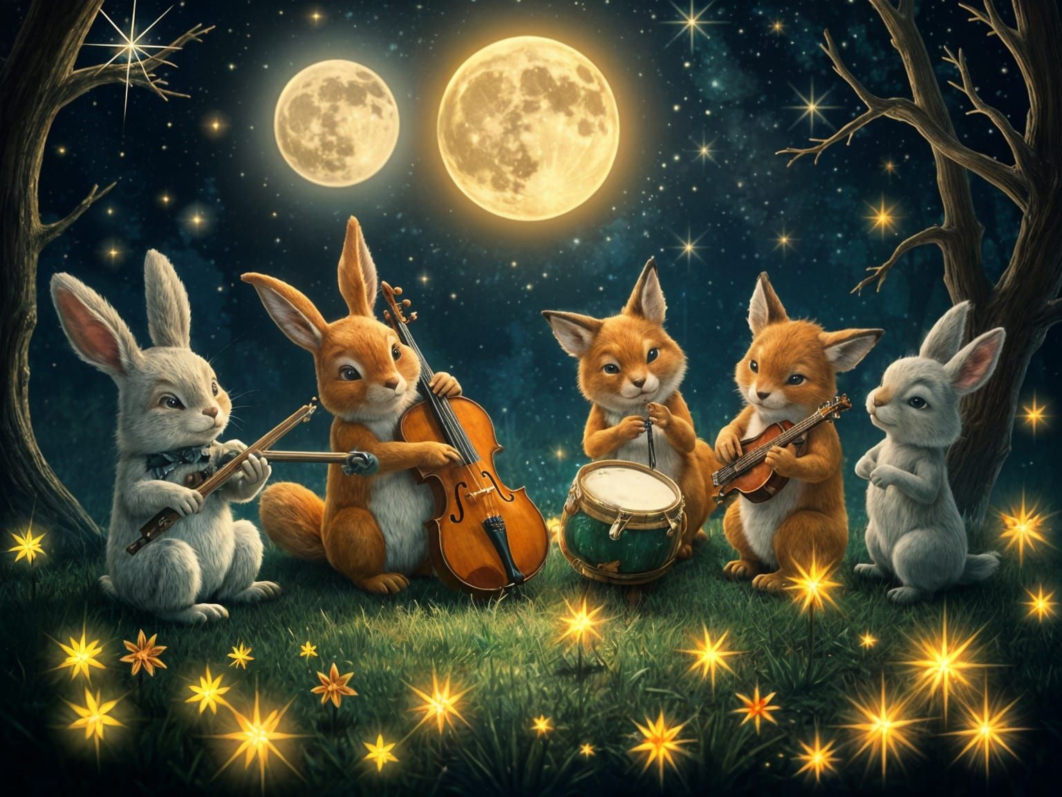 Woodland Creatures Harmonize Under Starlit Skies