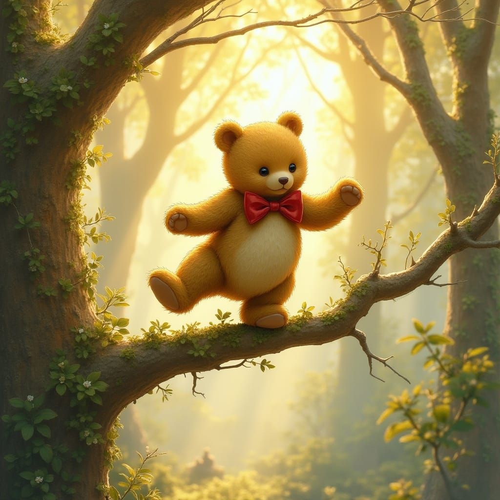 Golden Teddy Bear's Woodland Adventure: Beatrix Potter Style