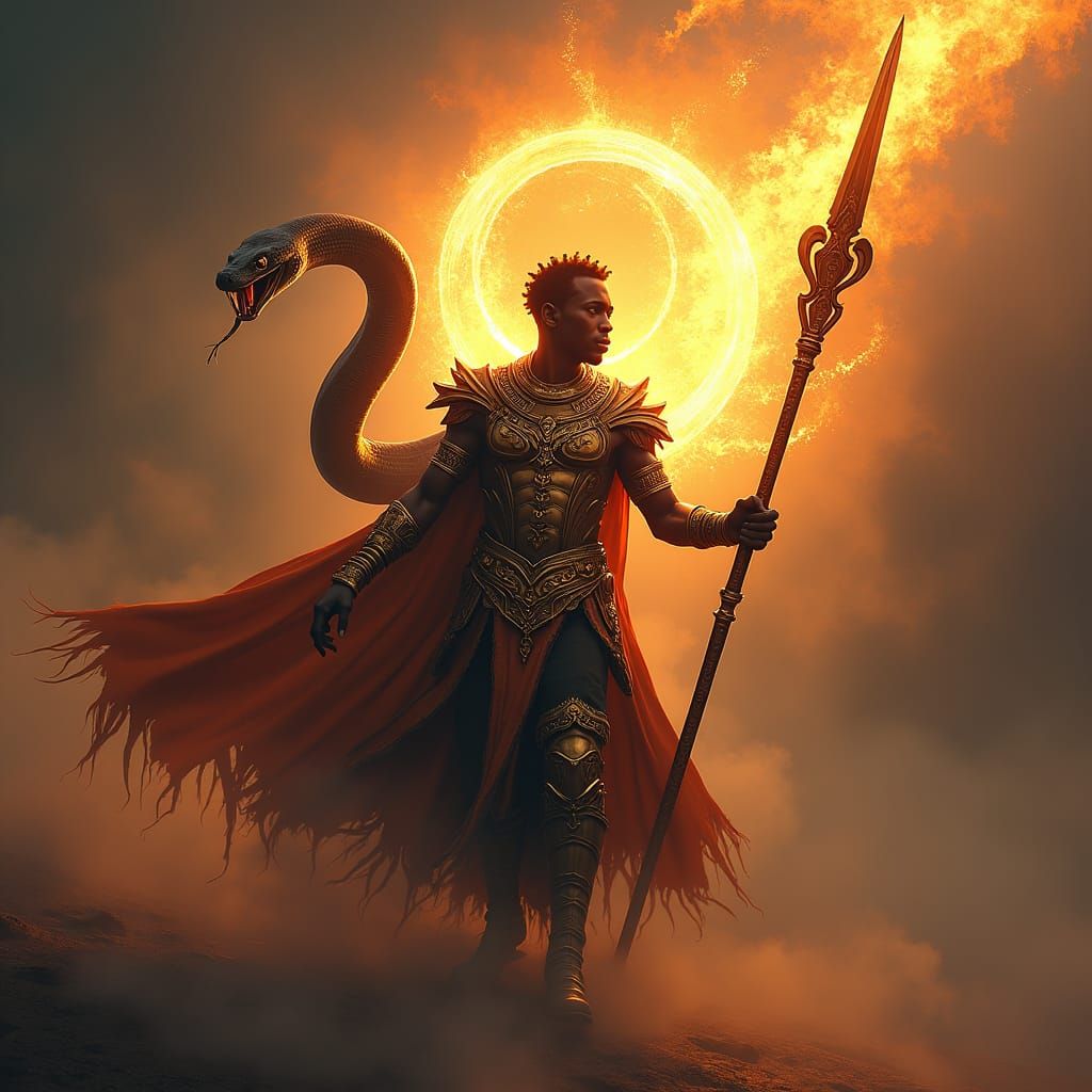 Afrofuturist Warrior with Blood Lance and Mamba