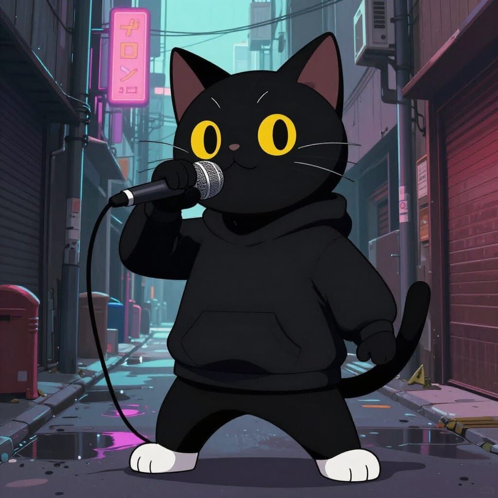 Cool Cat Rapper in Gritty Alleyway Anime Style