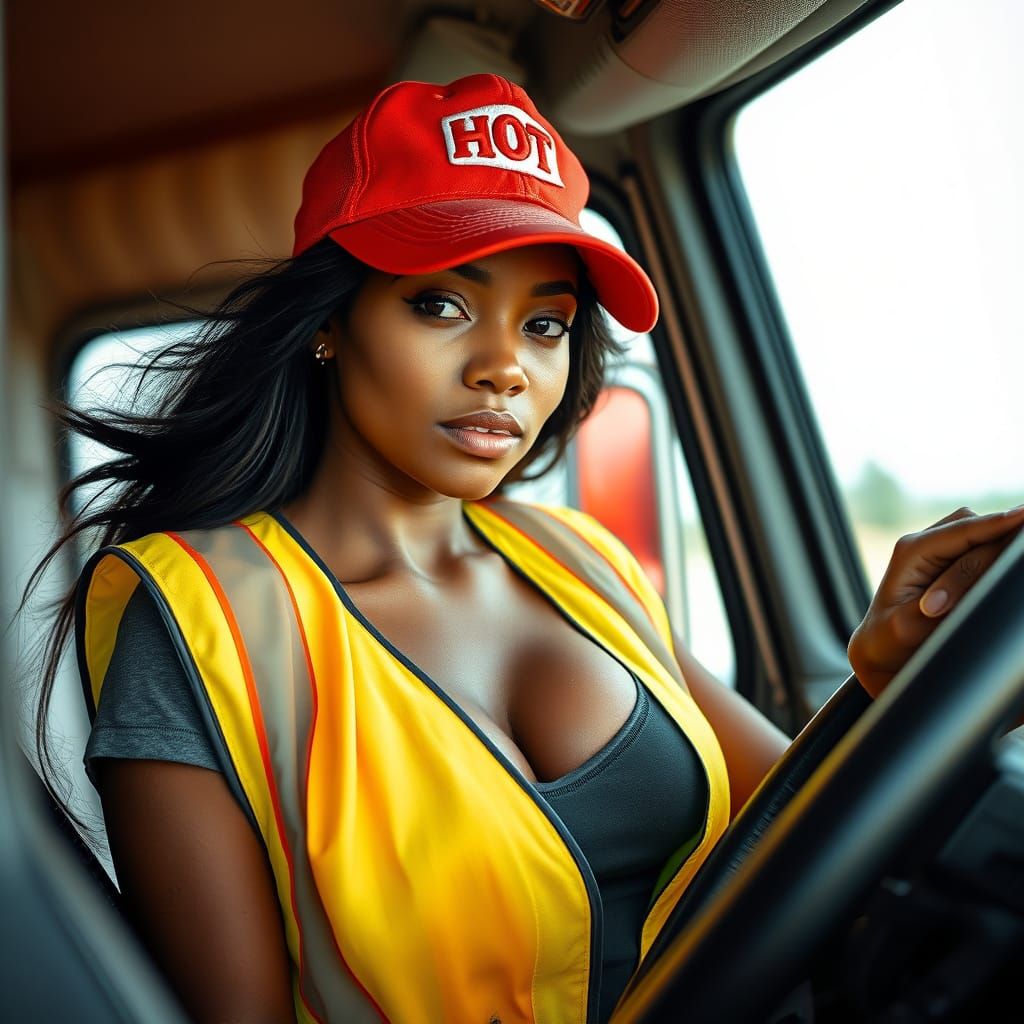 Beautiful Woman Truck Driver in Photorealistic Style