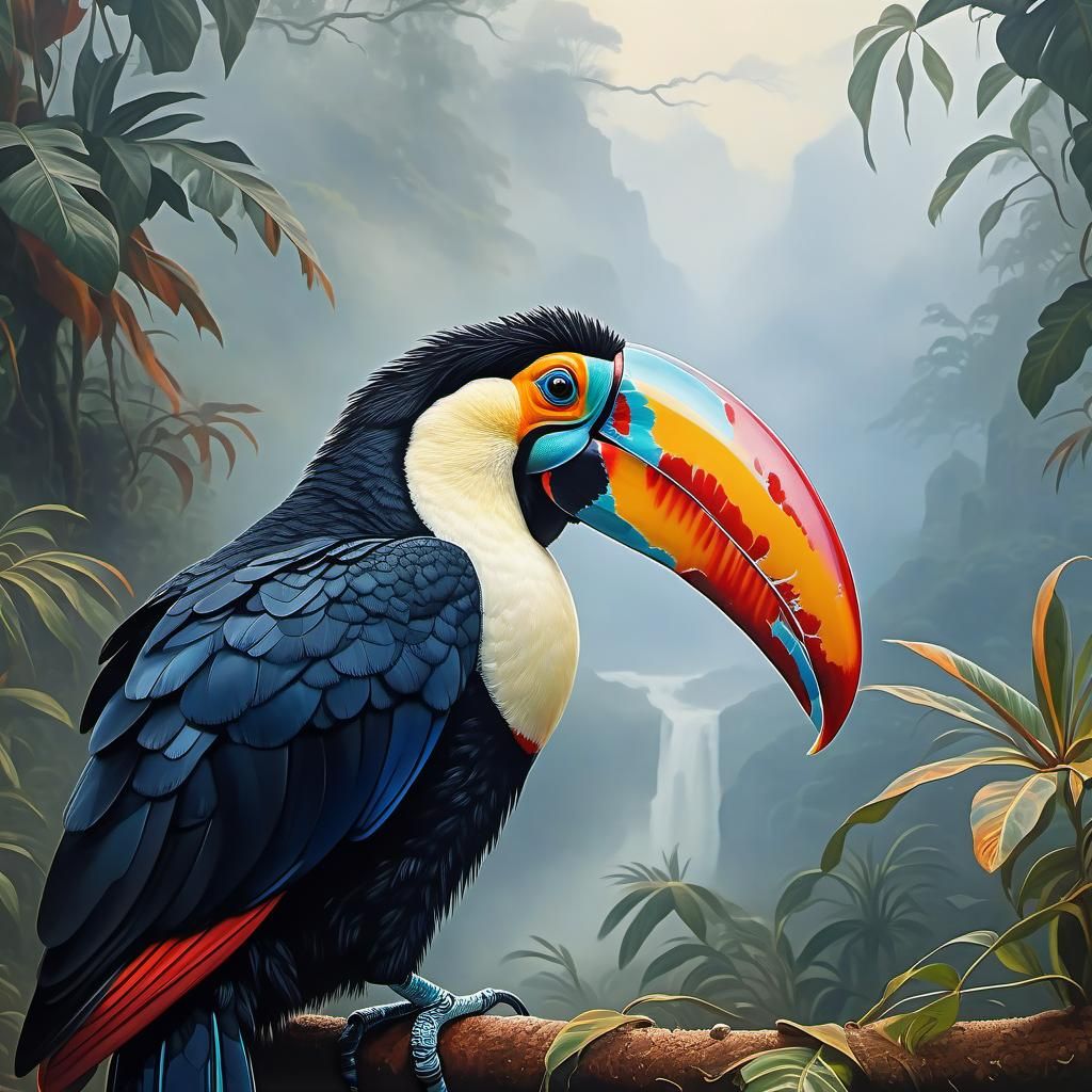 Toucan Portrait in Mystical Landscape Style