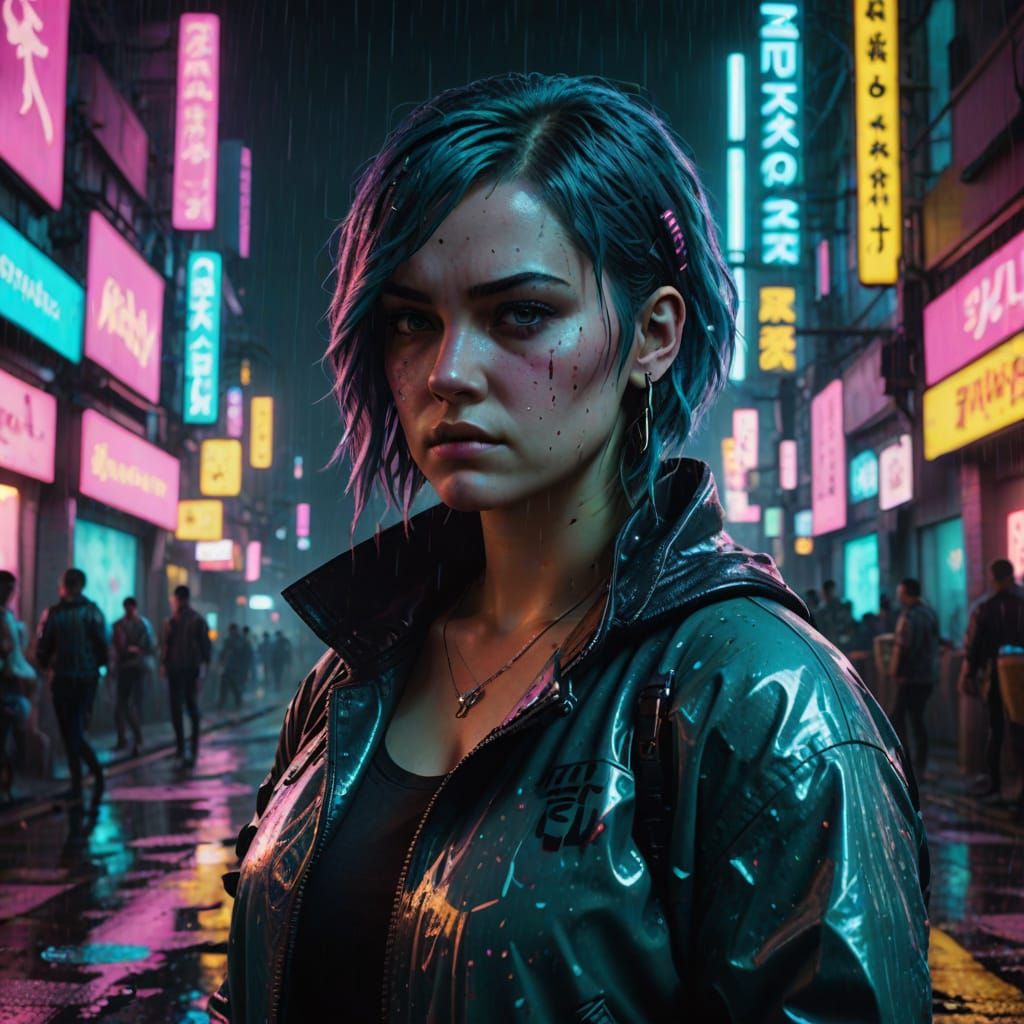 Cyberpunk Goddess in Neon-Lit City