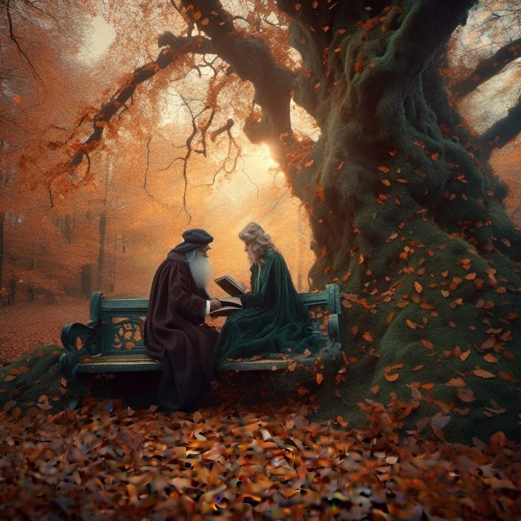 Writer Composes Novel in Forest Library, HDR Photography