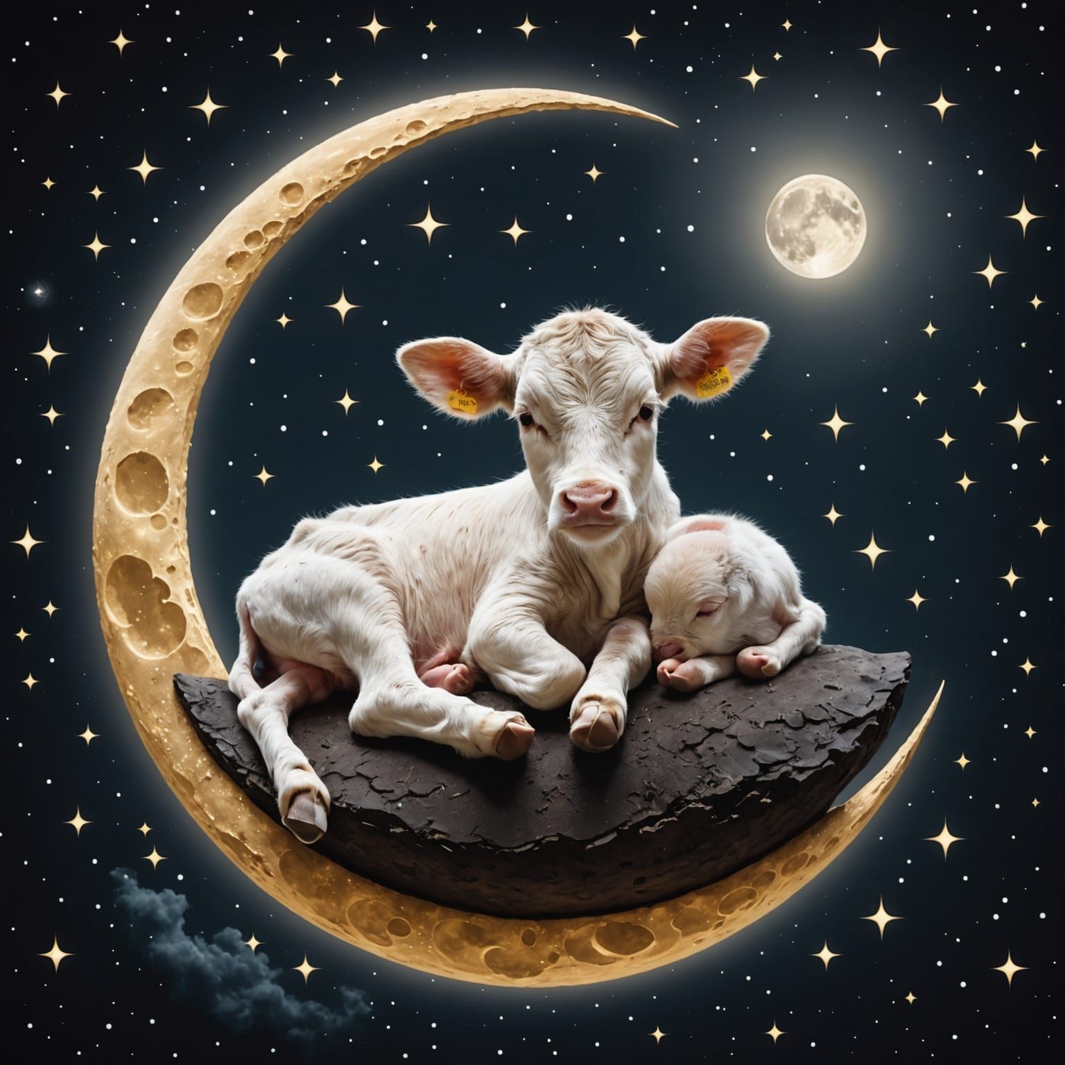 Moonlit Calf Slumber in Dreamy Pastel