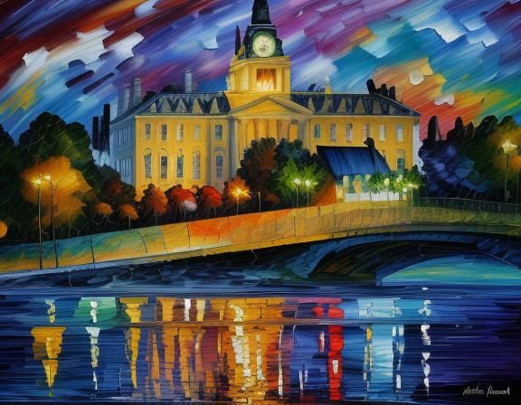 White House Oil Painting in Expressionist Style