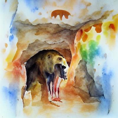 Cave Bear Portrait in Watercolor Style