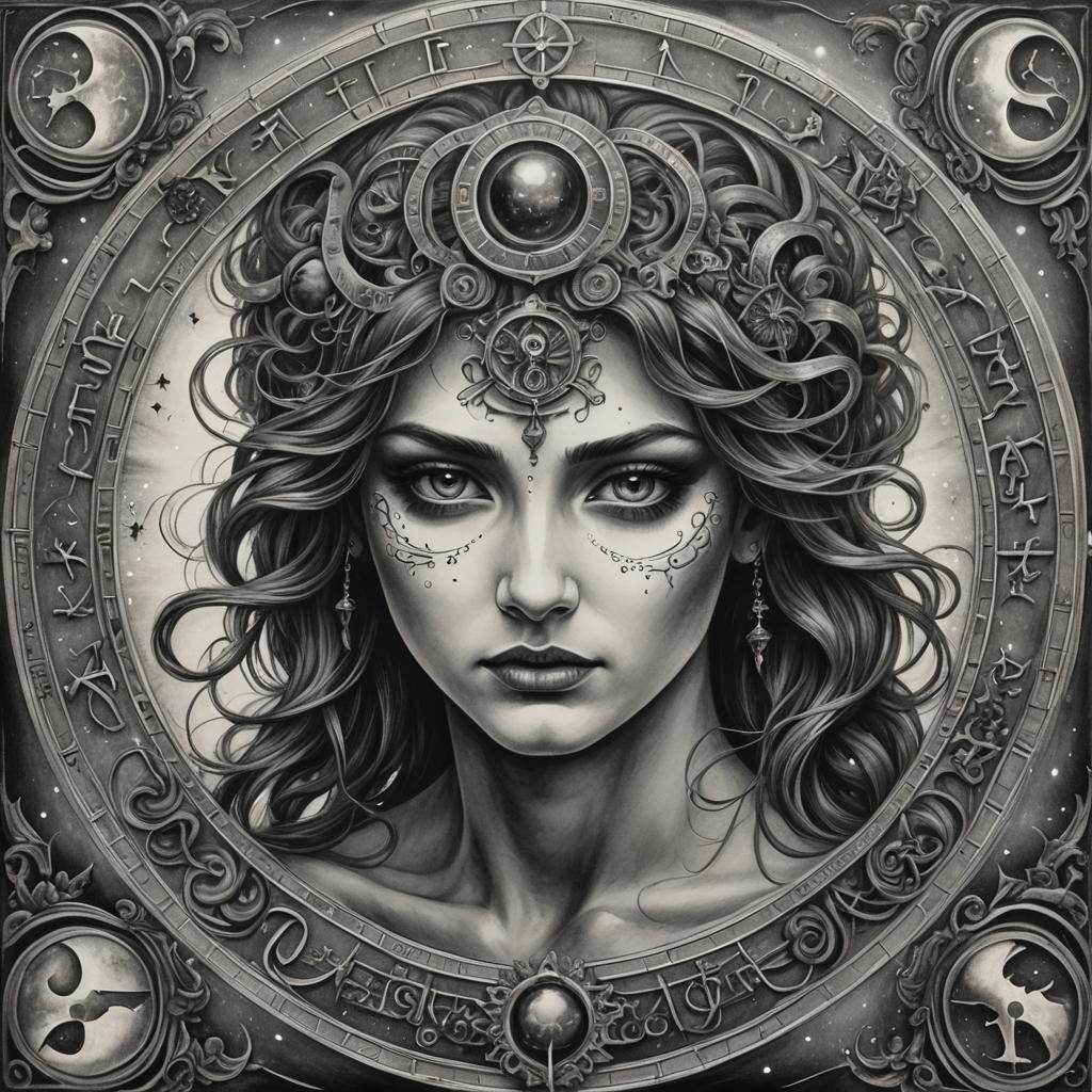 Hyperdetailed Charcoal Drawing of Gemini Sign