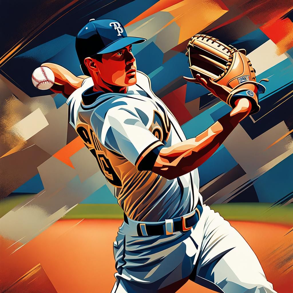 Baseball Player Throwing Ball: Abstract Cubist Pop Art