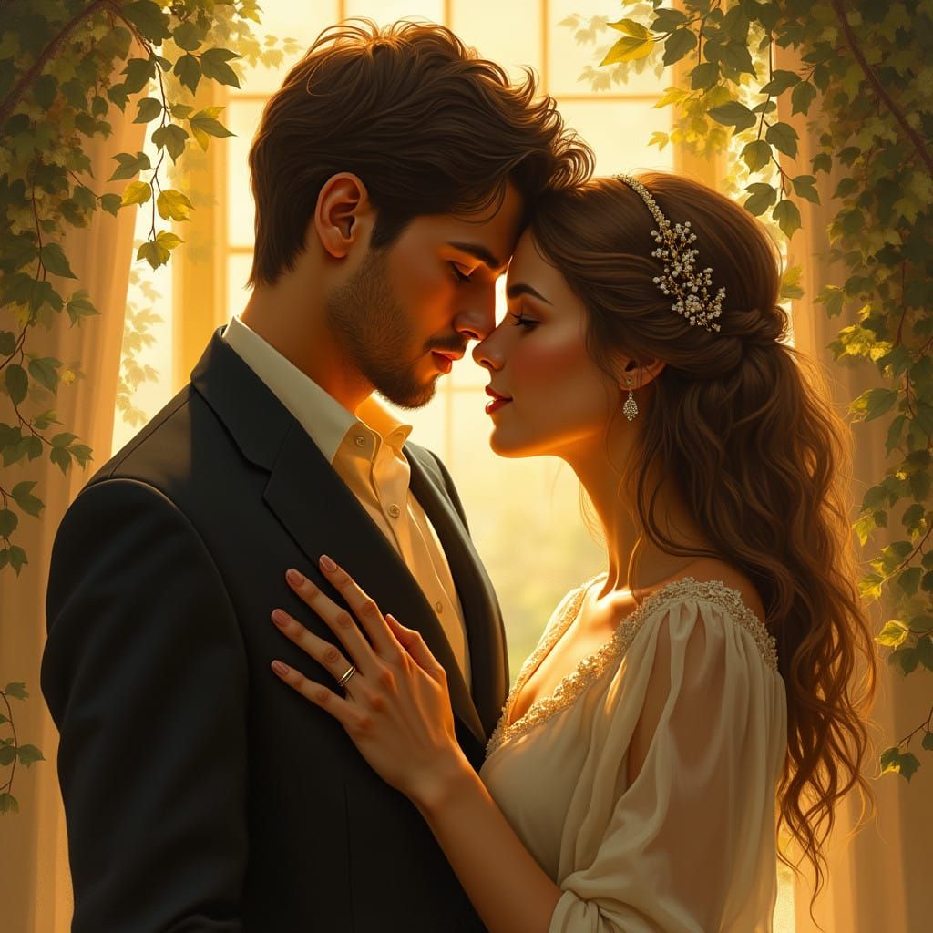 Tender Husband and Wife in Soft Golden Lighting