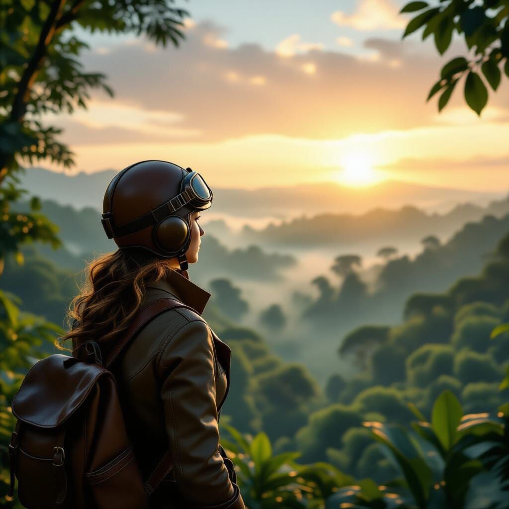 1920s Explorer at Jungle Edge at Dawn