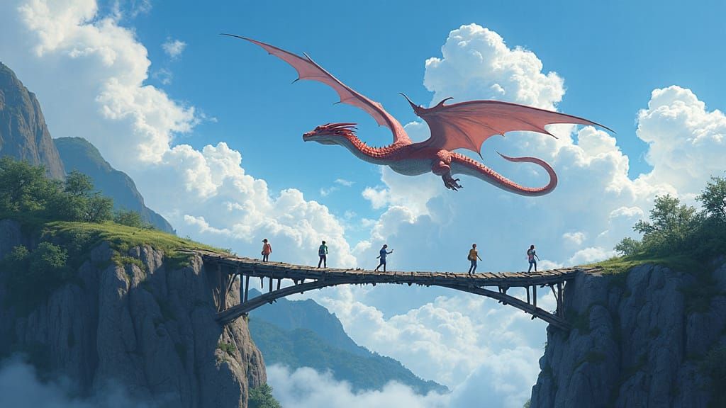Wooden Bridge and Dragon in Studio Ghibli Style