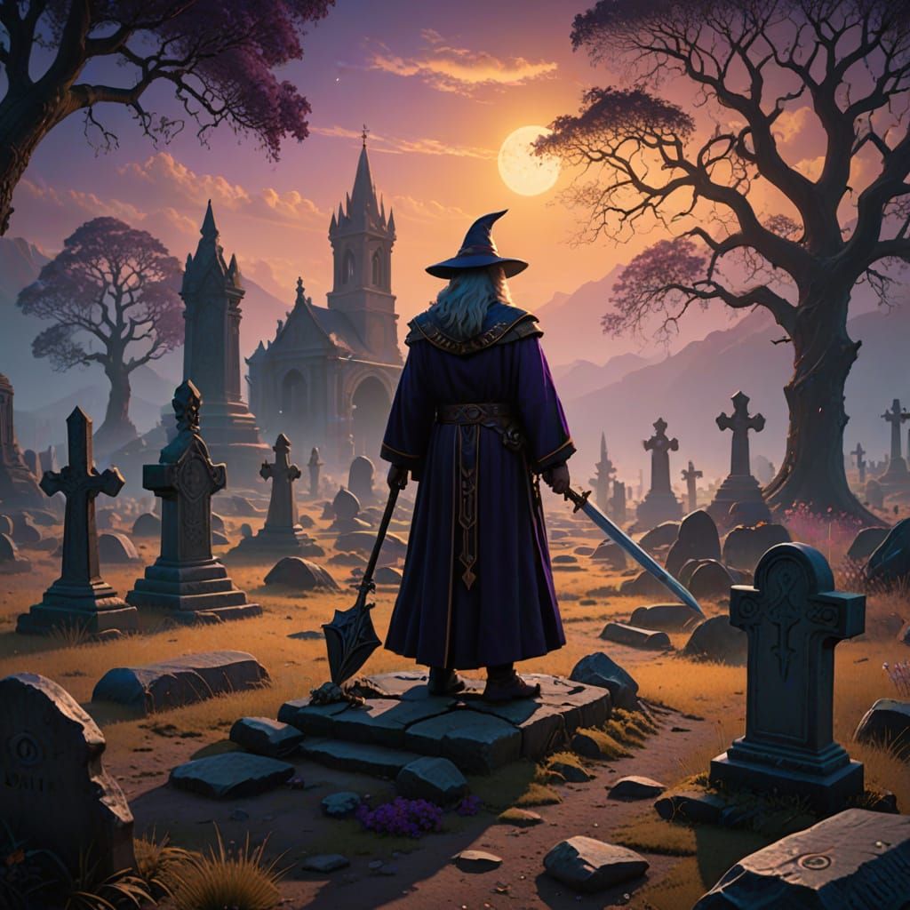 Epic Fantasy Wizard in a Sword Cemetery