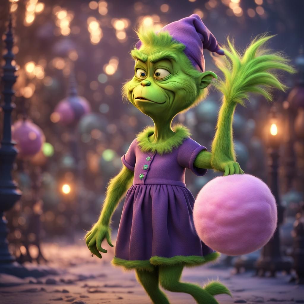 Emotional Female Grinch Receives Cotton Candy Gift